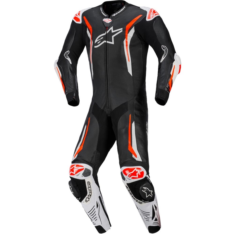 Alpinestars GP TECH V5 Einteiler-Motorradkombi aus Leder, schwarz-weiß-fluoreszierend rot