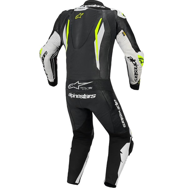 Alpinestars GP TECH V5 Einteiler-Motorradkombi aus Leder, schwarz-weiß-fluoreszierend gelb