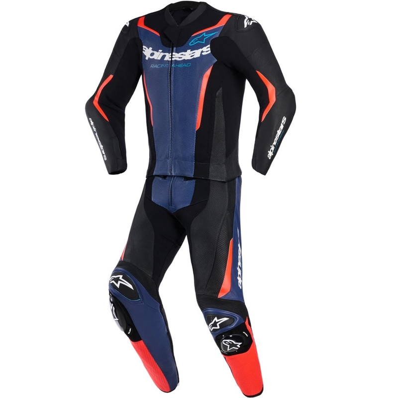 Alpinestars GP Force V2 zweiteiliger Motorradanzug schwarz-blau-fluoreszierend rot