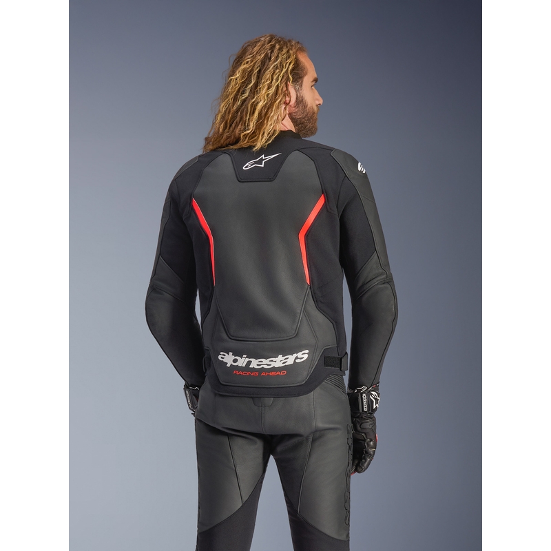 Alpinestars GP Force V2 Leder-Motorradjacke, schwarz-fluoreszierend rot-weiß