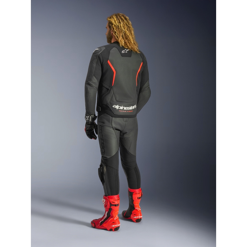 Alpinestars GP Force V2 Leder-Motorradjacke, schwarz-fluoreszierend rot-weiß