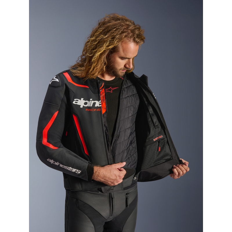 Alpinestars GP Force V2 Leder-Motorradjacke, schwarz-fluoreszierend rot-weiß