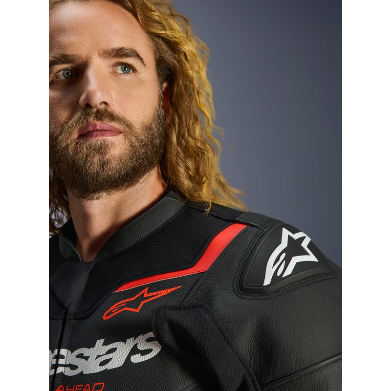 Alpinestars GP Force V2 Leder-Motorradjacke, schwarz-fluoreszierend rot-weiß