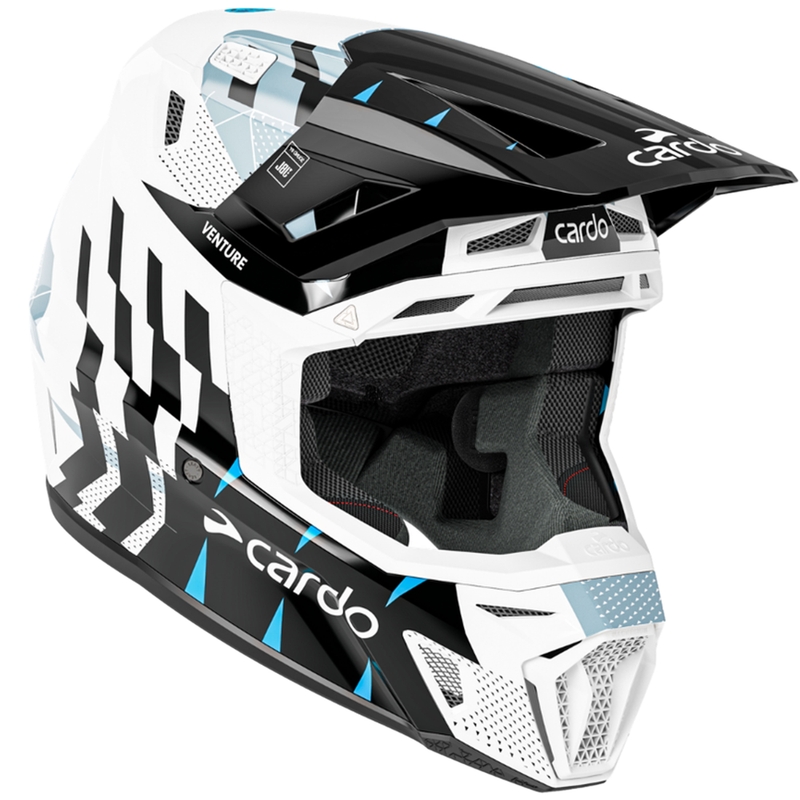 Motocross-Helm mit Gegensprechanlage Cardo Venture schwarz-weiß-grau