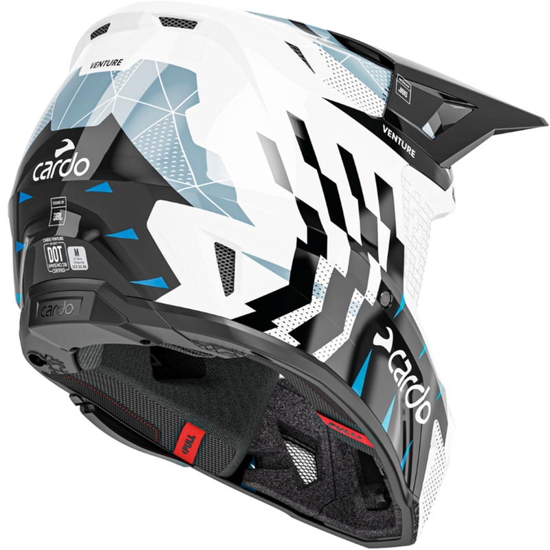 Motocross-Helm mit Gegensprechanlage Cardo Venture schwarz-weiß-grau