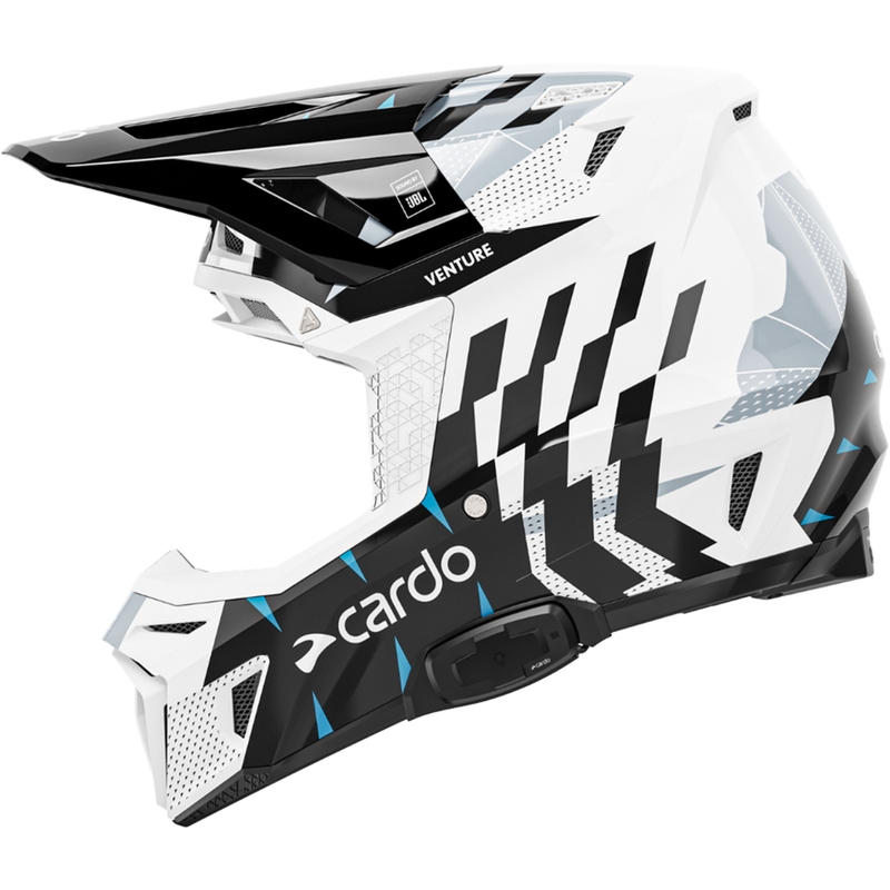 Motocross-Helm mit Gegensprechanlage Cardo Venture schwarz-weiß-grau