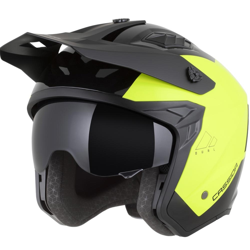 Modularer Motorradhelm Cassida Cross Country Dual, fluoreszierend gelb-schwarz