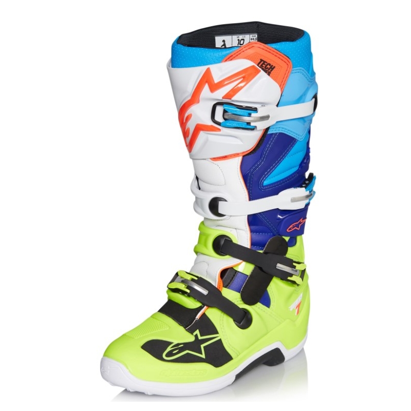 Alpinestars Tech 7 Motorradstiefel gelb-weiß-blau-rot-schwarz
