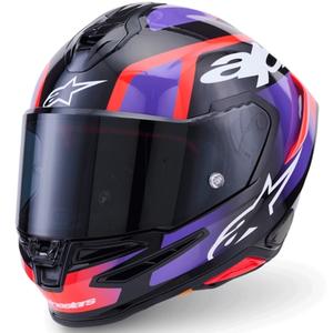 Alpinestars S-R7 Lumen Integralhelm für Motorräder, schwarz-lila-fluoreszierend rot-weiß