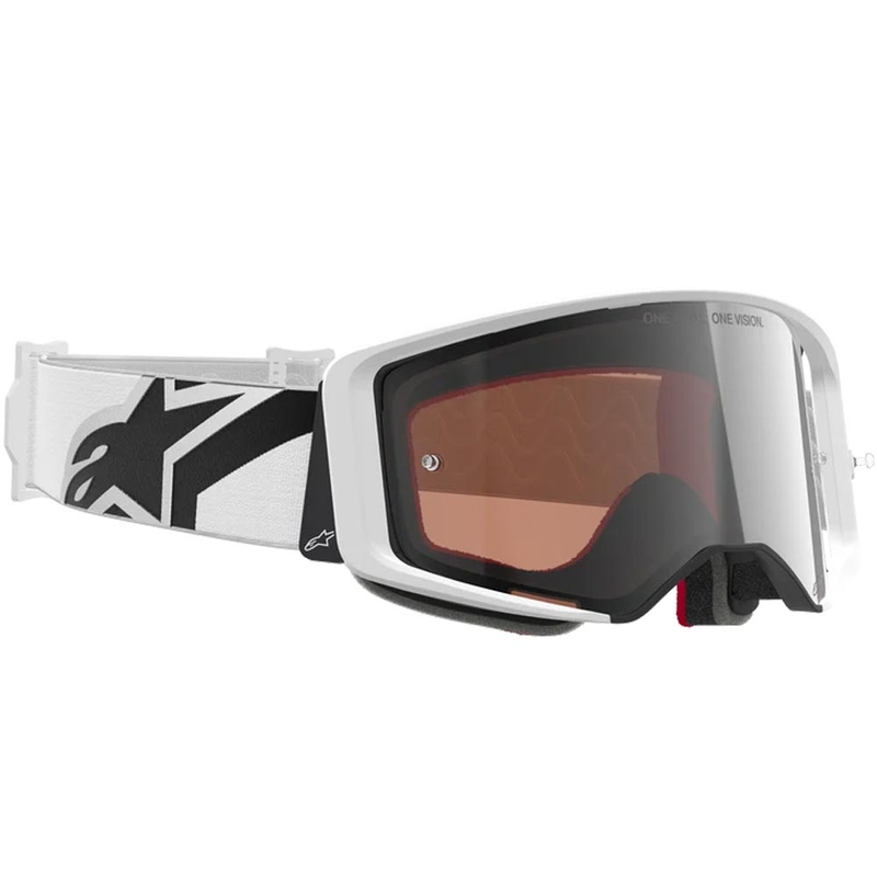 Alpinestars Supertech Corp Motocross-Brille, weiß-grau mit rotem Plexiglas