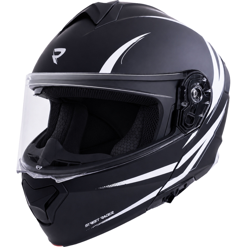 Klappbarer Motorradhelm Street Racer Fury, matt schwarz-weiß – Muster