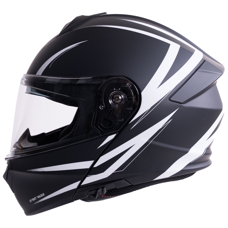Klappbarer Motorradhelm Street Racer Fury, matt schwarz-weiß – Muster