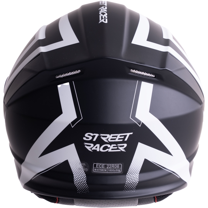 Klappbarer Motorradhelm Street Racer Fury, matt schwarz-weiß – Muster