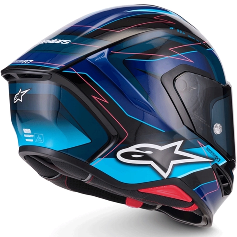 Alpinestars S-R7 Kinetis Integralhelm für Motorräder, schwarz-blau-fluoreszierend pink-weiß