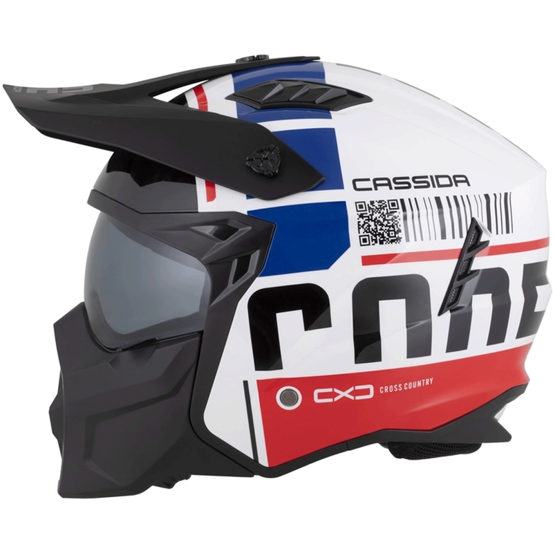 Modularer Motorradhelm Cassida Cross Country Code weiß-rot-blau-schwarz