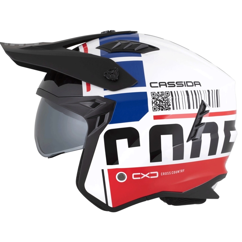 Modularer Motorradhelm Cassida Cross Country Code weiß-rot-blau-schwarz