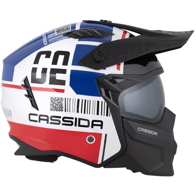 Modularer Motorradhelm Cassida Cross Country Code weiß-rot-blau-schwarz