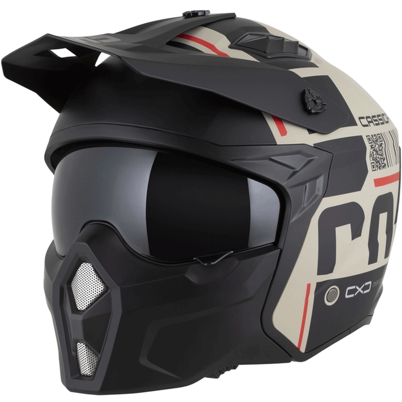 Modularer Motorradhelm Cassida Cross Country Code, matt sand-schwarz-rot