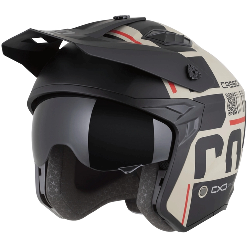 Modularer Motorradhelm Cassida Cross Country Code, matt sand-schwarz-rot