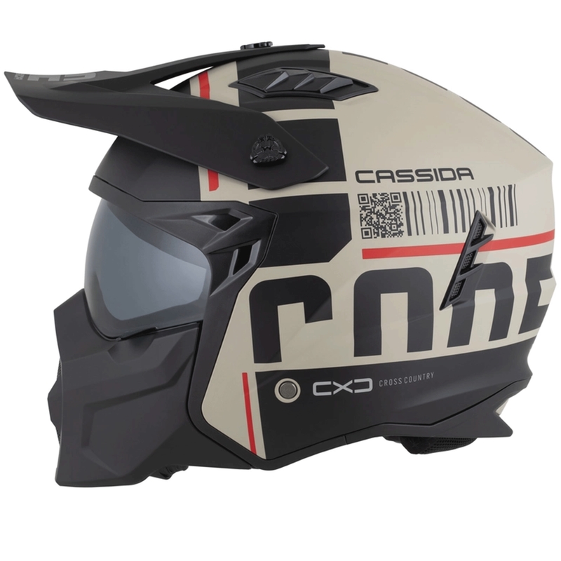 Modularer Motorradhelm Cassida Cross Country Code, matt sand-schwarz-rot