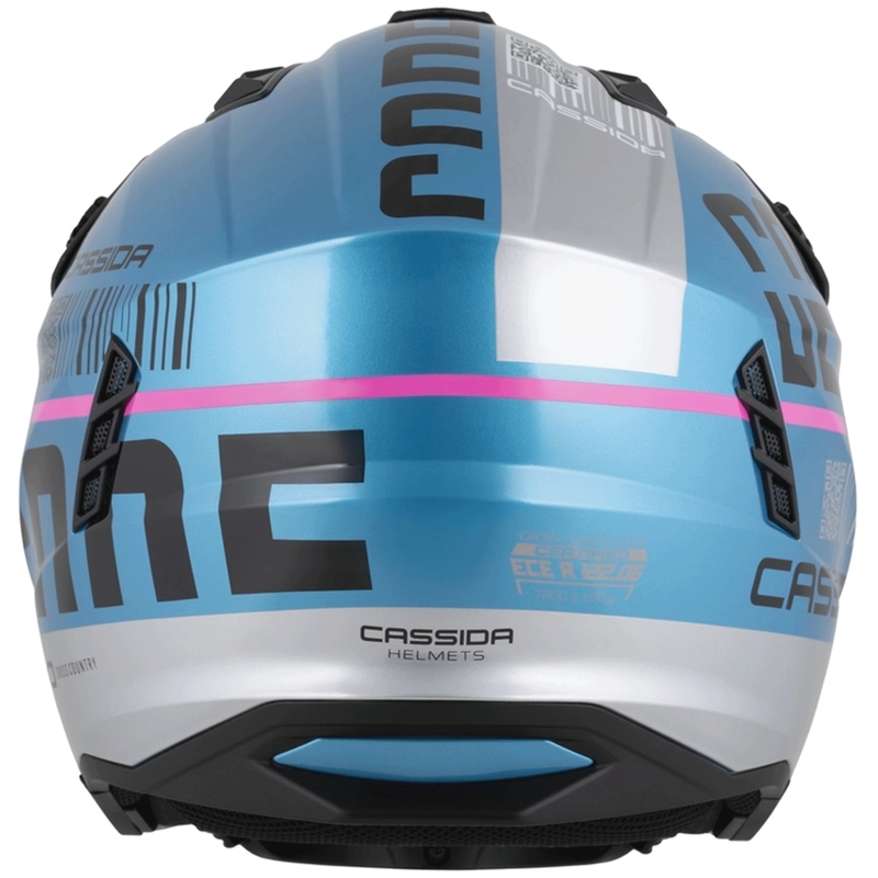 Modularer Motorradhelm Cassida Cross Country Code, Perlblau-Silber-Rosa-Schwarz