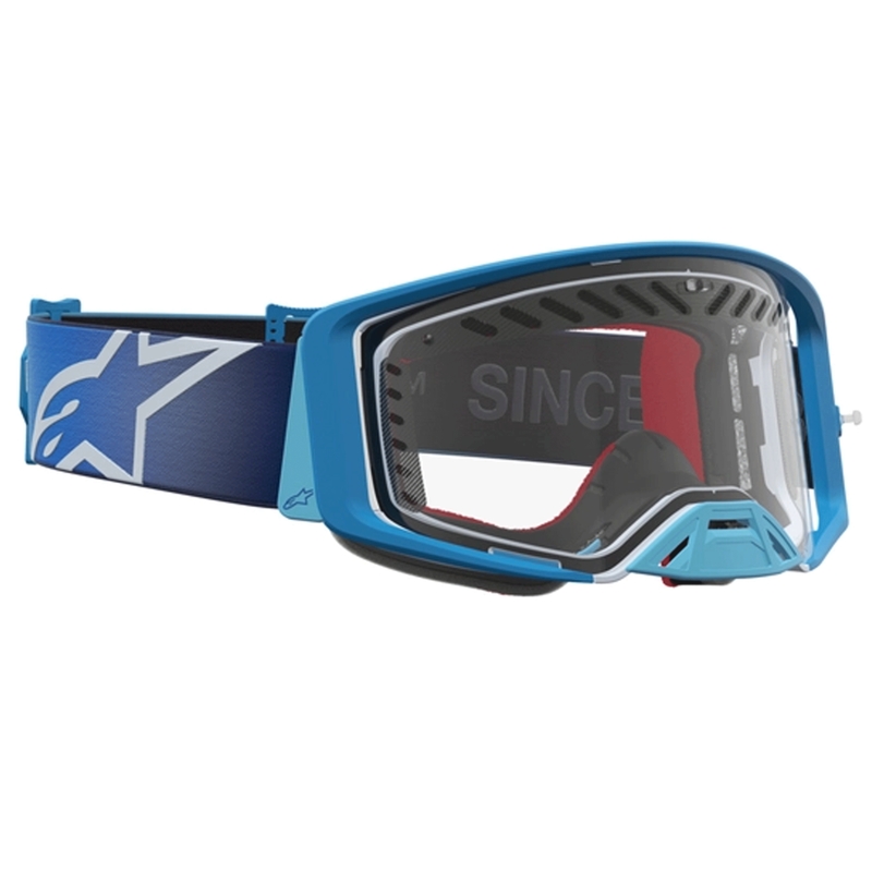Alpinestars Supertech Dura Air Fluid blau-silberne Motocross-Brille mit klarem Plexiglas
