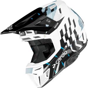 Motocross-Helm mit Gegensprechanlage Cardo Venture weiß-schwarz-blau