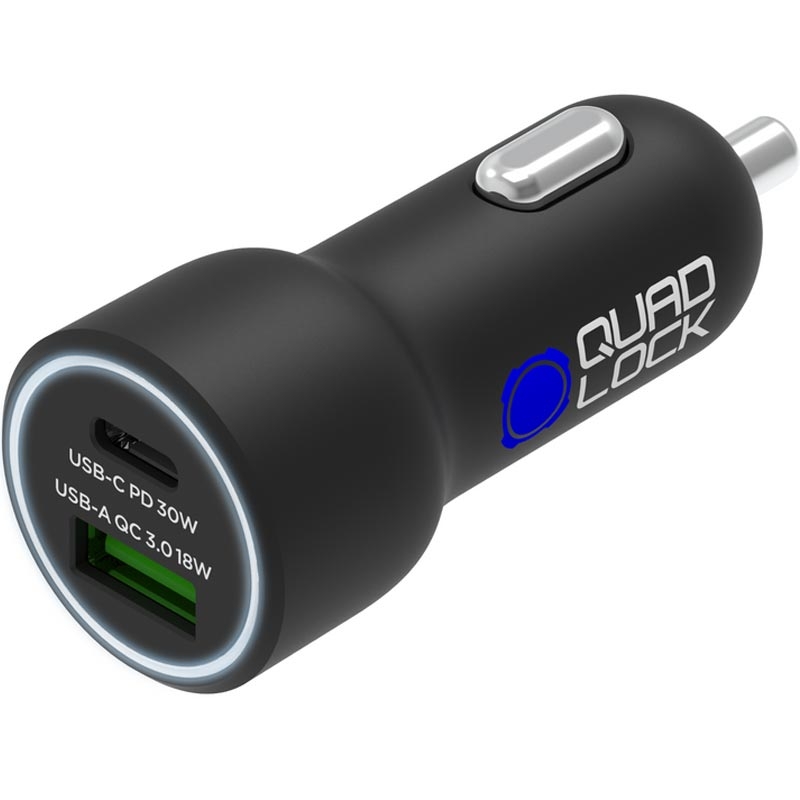 Quad Lock® 48W USB-C PD + USB-A QC 3.0 Kfz-Ladegerät Schwarz