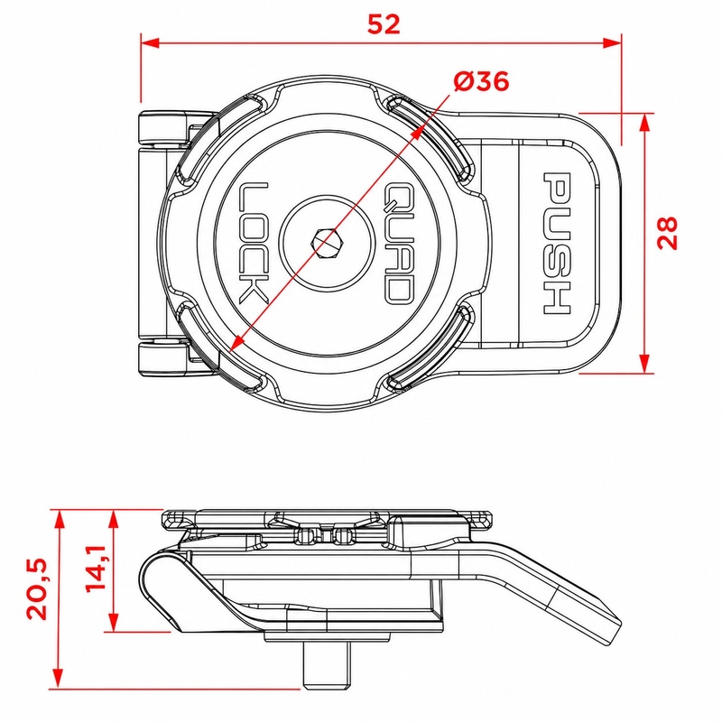 Quad Lock® 360 Kurzhebel-Handyhalterungskopf Schwarz