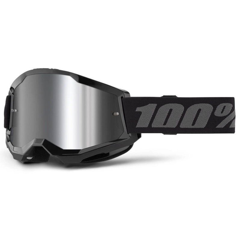 Motocrossbrille 100% STRATA 2 Neu schwarz (Plexiglas silber)