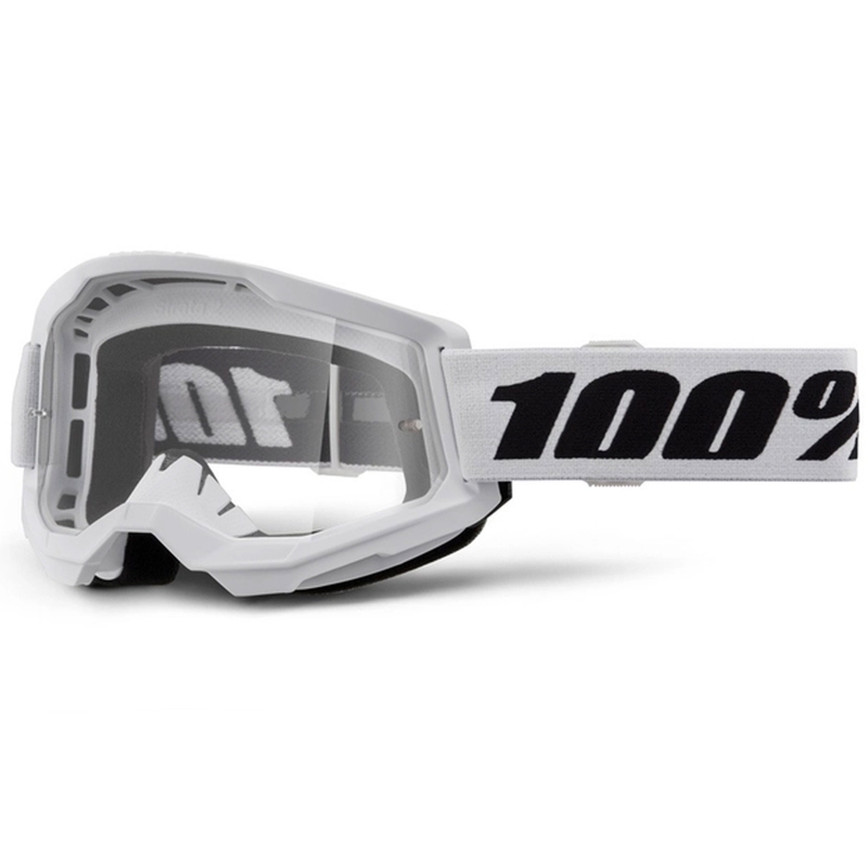 Motocrossbrille 100% STRATA 2 Neu weiß (klares Plexiglas)