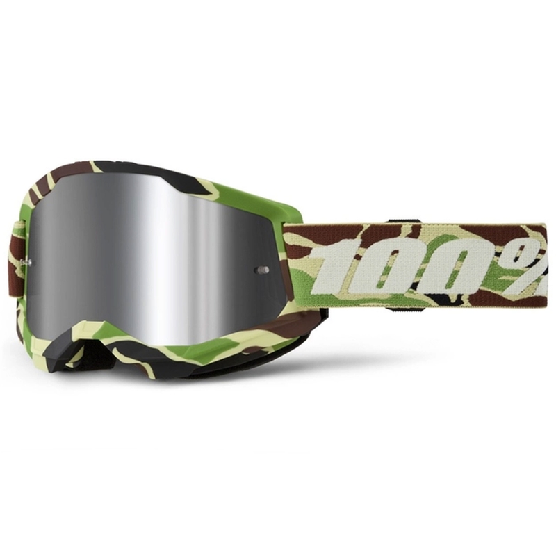 Motocrossbrille 100% STRATA 2 New War Camo grün (silbernes Plexiglas)