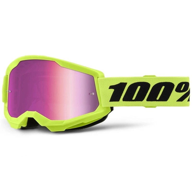 Motocrossbrille 100% STRATA 2 Neu fluo gelb (rosa Plexi)