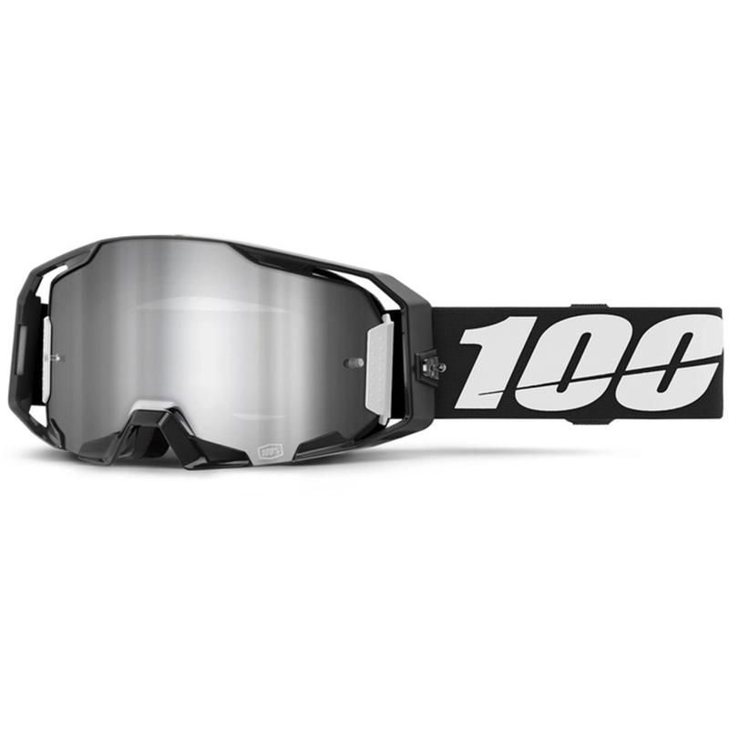 Motocross-Brille 100 % ARmatic schwarz mit silbernem Spiegelplexiglas