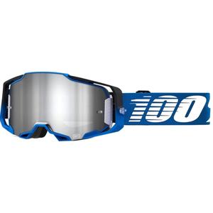 Motocrossbrille 100% ARMEGA Rockchuck schwarz-weiß-blau (silbernes Plexiglas)