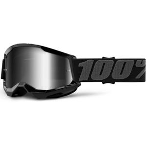 Kinder-Motocrossbrille 100% STRATA 2 schwarz (silber verspiegeltes Plexiglas)