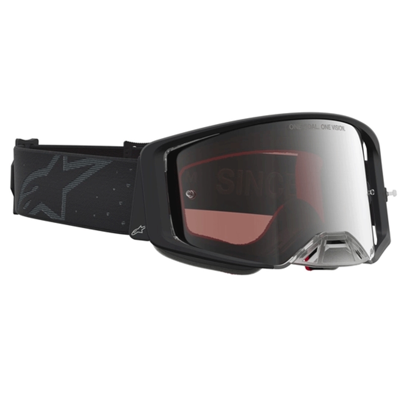 Alpinestars Supertech Cloak Motocross-Brille, schwarz mit verspiegeltem silbernem Plexiglas