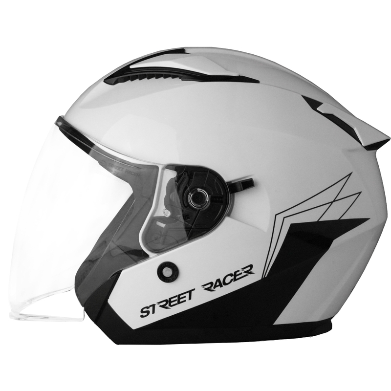 Offener Motorradhelm Street Racer Sonic, glänzend weiß-schwarz - II. Qualität