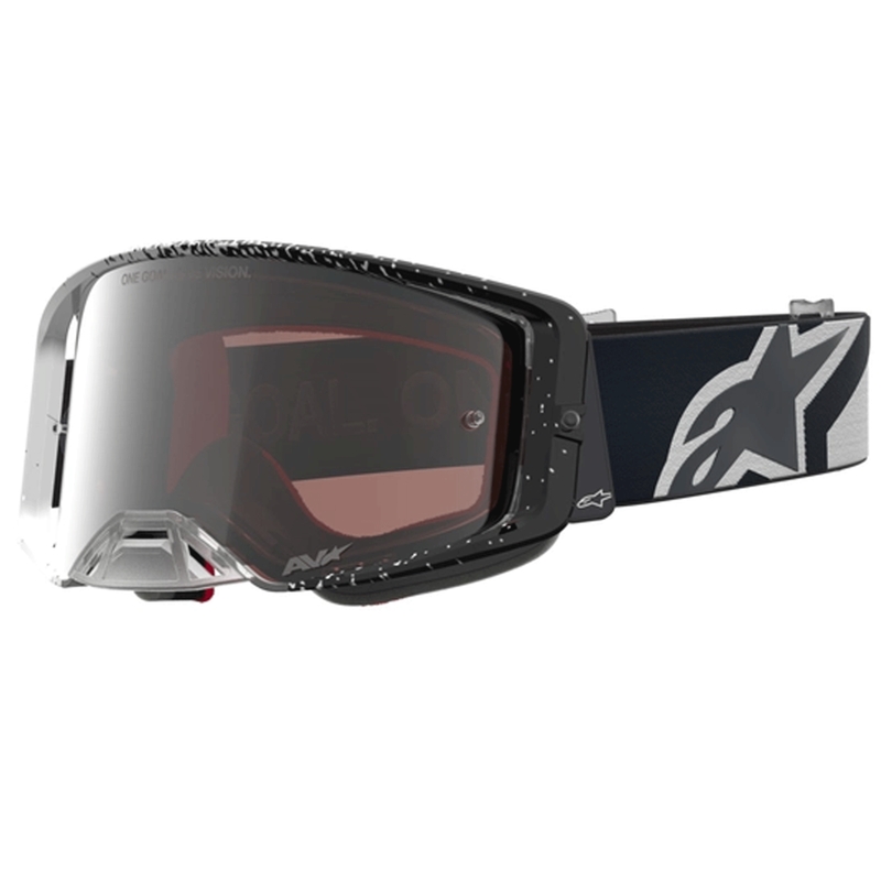 Alpinestars Supertech Motocross-Brille, weiß-schwarz mit verspiegeltem silbernem Plexiglas
