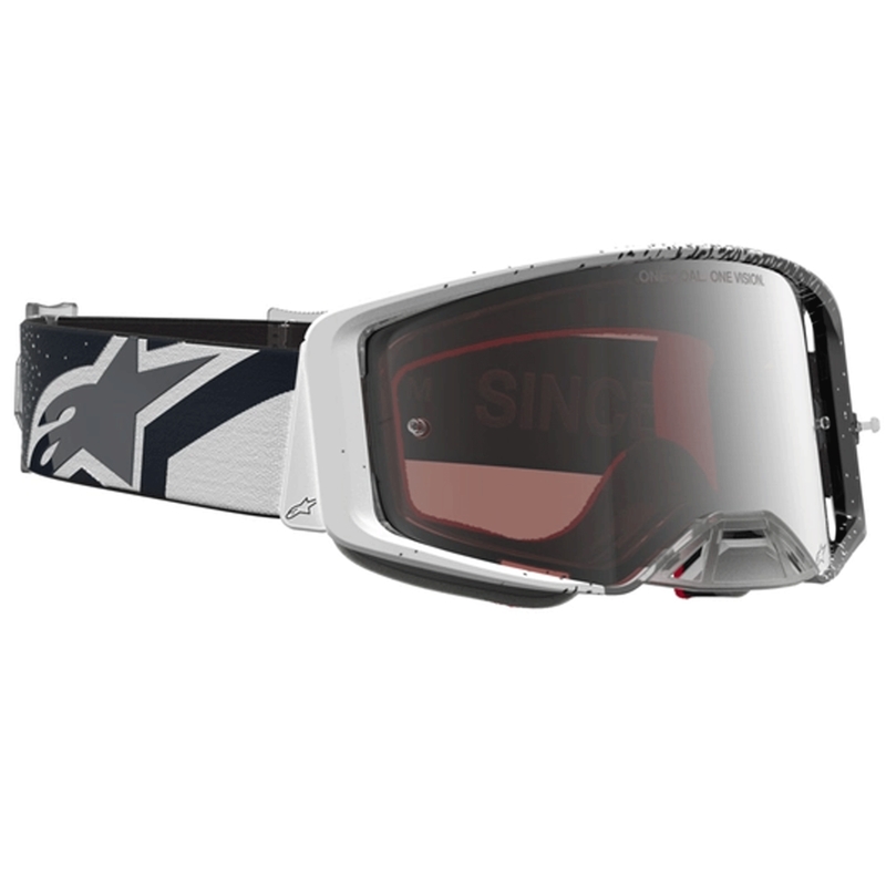 Alpinestars Supertech Motocross-Brille, weiß-schwarz mit verspiegeltem silbernem Plexiglas