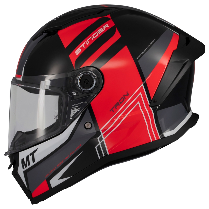 Integrierter Motorradhelm MT Stinger 2 Tron schwarz-rot-grau - II. Qualität
