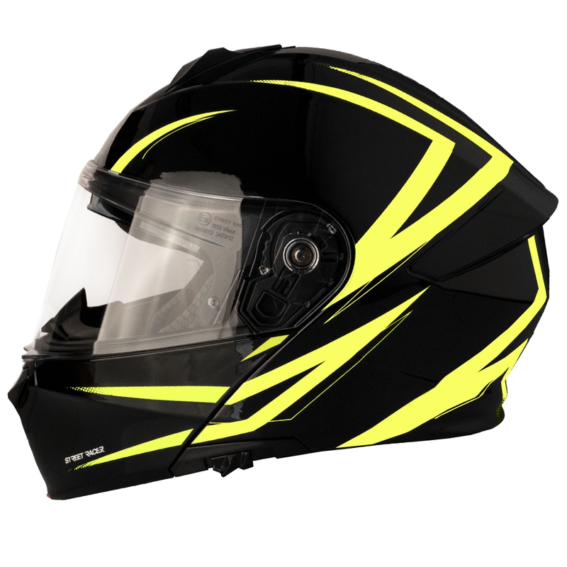 Klappbarer Motorradhelm Street Racer Fury schwarz-fluoreszierend gelb 2 - II. Qualität