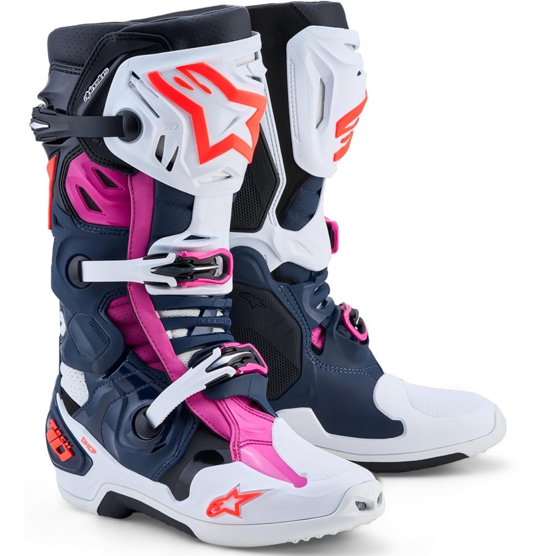 Alpinestars TECH 10 Supervented Motocross-Stiefel dunkelblau-weiß-schwarz-lila
