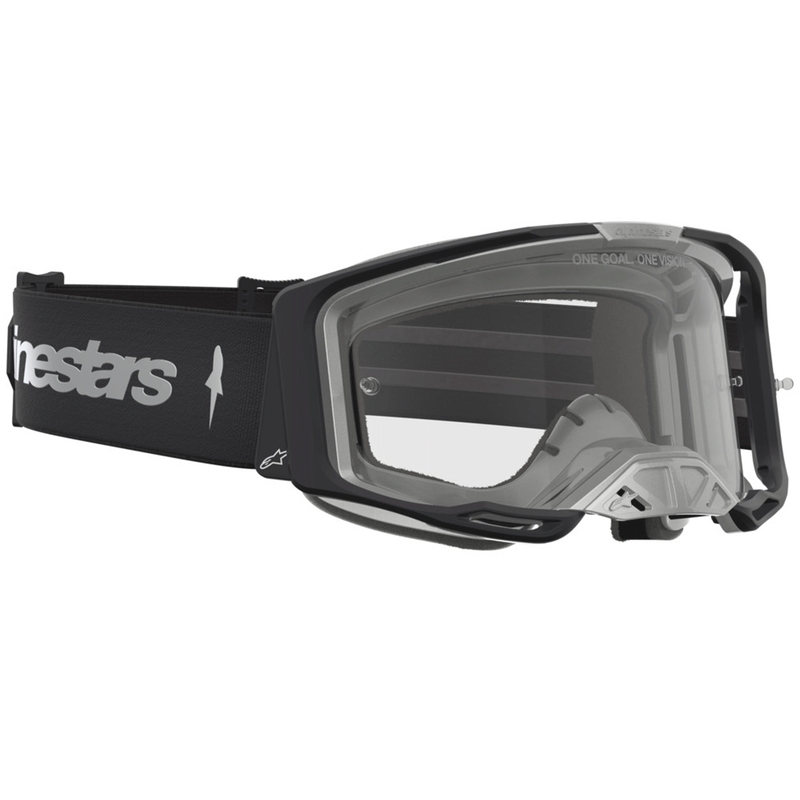 Alpinestars Vision 8 Amber Motocross-Brille, schwarz-silber mit klarem Plexiglas