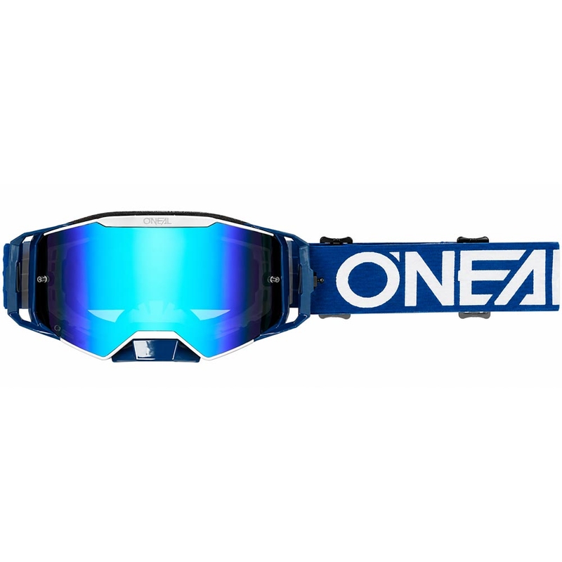 Motocross-Brille O'Neal B-55 Cram blau-weiß mit verspiegeltem blauem Plexiglas