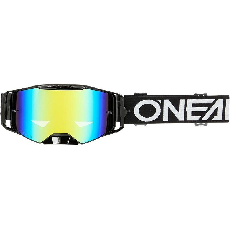 Motocross-Brille O'Neal B-55 Cram, schwarz-weiß mit verspiegeltem Goldplexiglas
