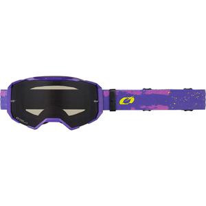 Motocross-Brille O'Neal B-22, Lackierung Lila-Fluorogelb mit grauem Plexiglas