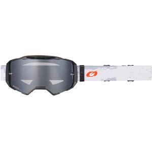 Motocross-Brille O'Neal B-22, Lackierung weiß-schwarz mit silbernem Plexiglas