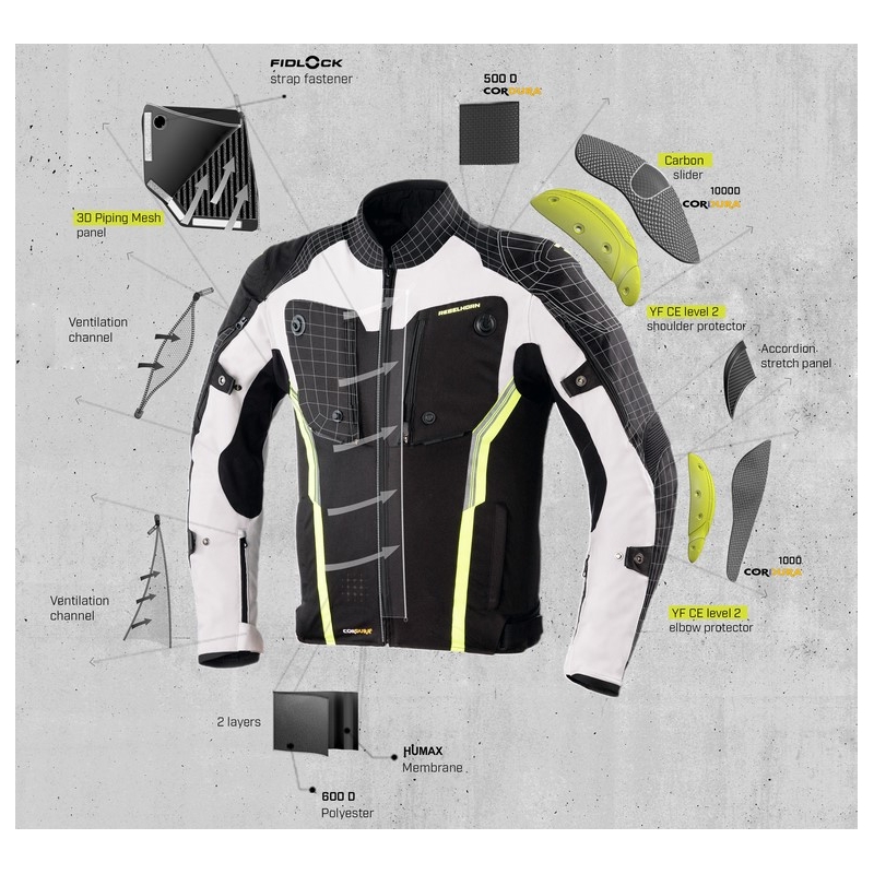 Rebelhorn Borg schwarz-grau-fluorgelbe Motorradjacke Ausverkauf