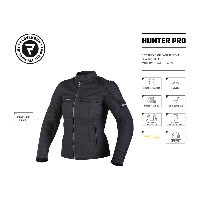 Rebelhorn Hunter Pro Damen Motorradjacke Schwarz Ausverkauf